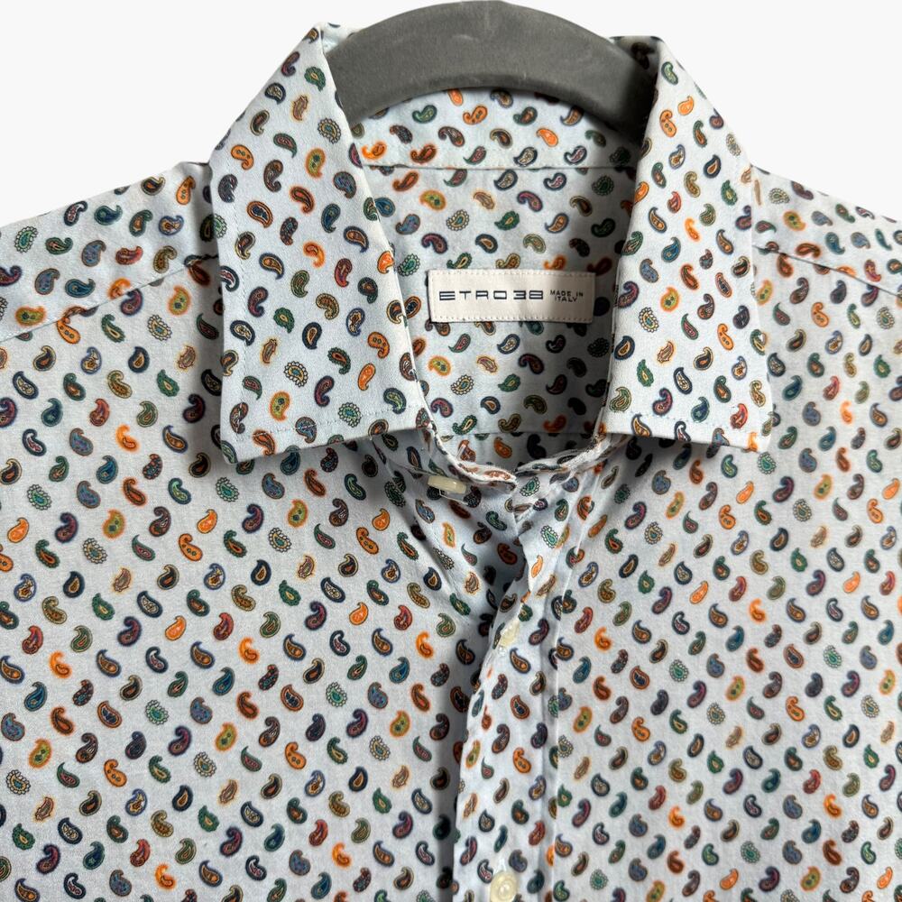 ETRO Milano Mens Paisley Button Down Shirt S 100% Cotton Made Italy Multicolor